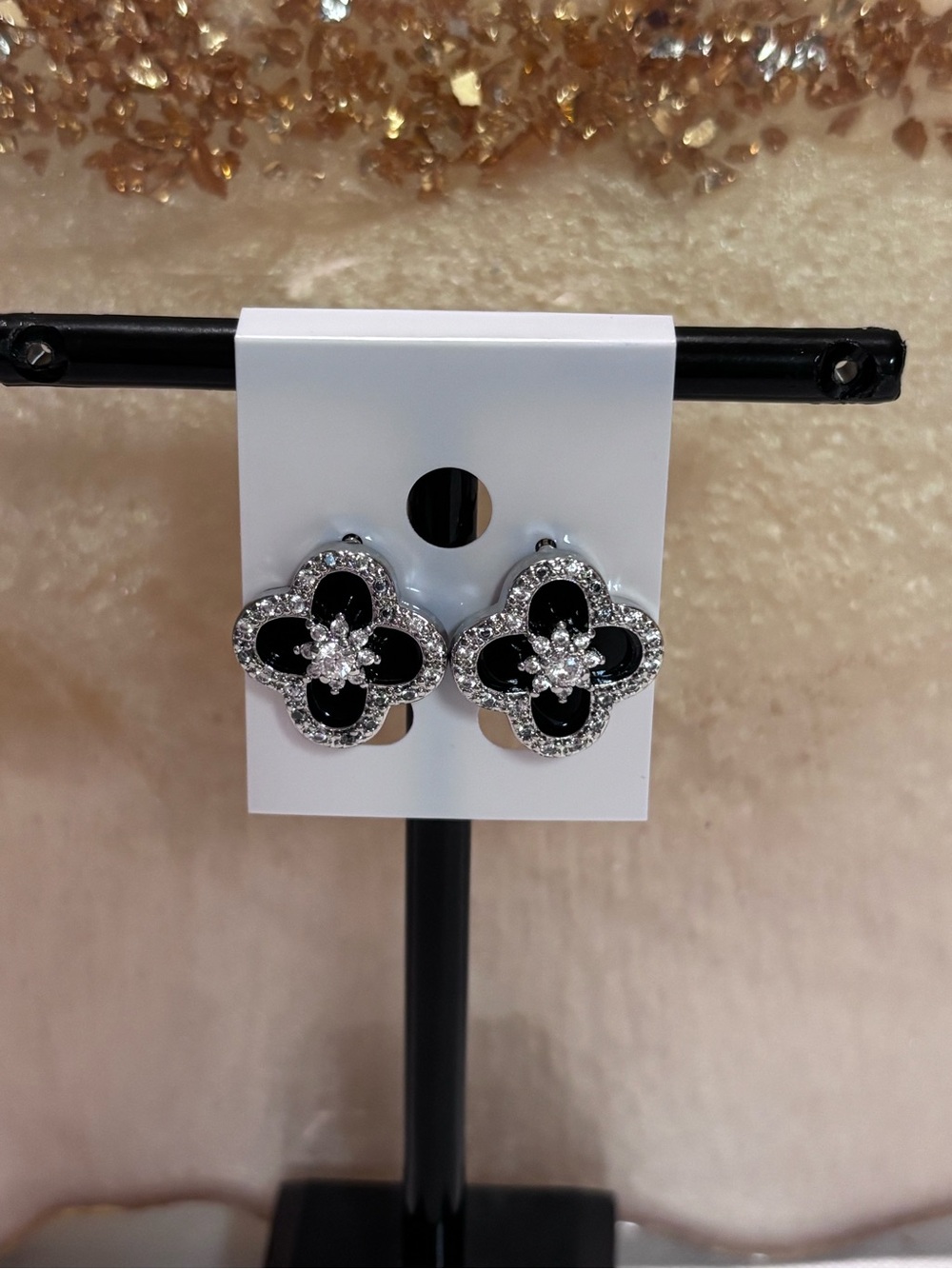 Black Clover-Style Crystal Stud Earrings